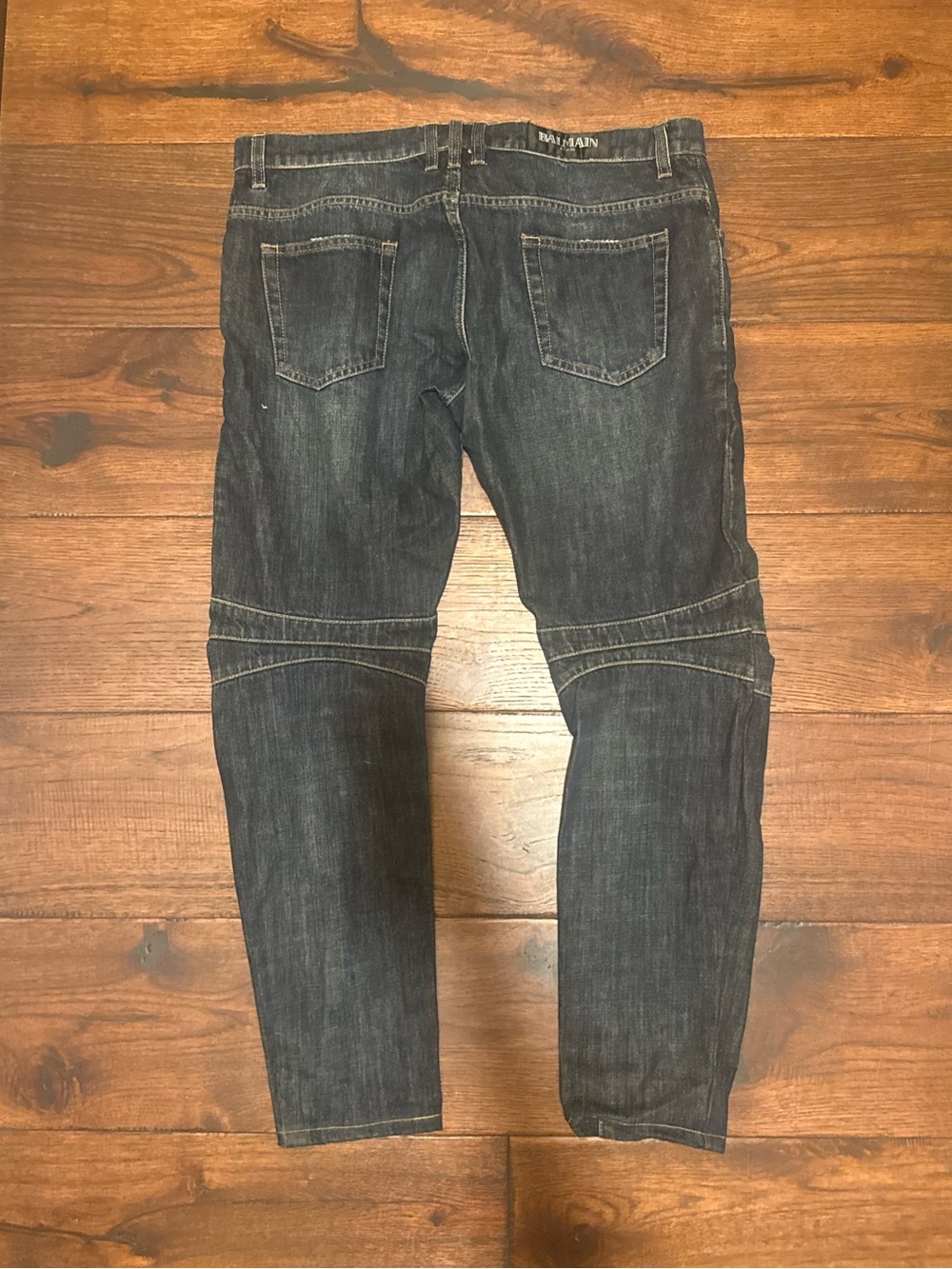 BALMAIN PARIS MENS BIKER MOTO DENIM JEANS, SIZE 34, INDIGO BLUE WASH - Picture 7 of 15